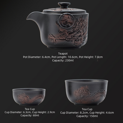 Eastern Dragon Pattern Purple Pottery Tea Set