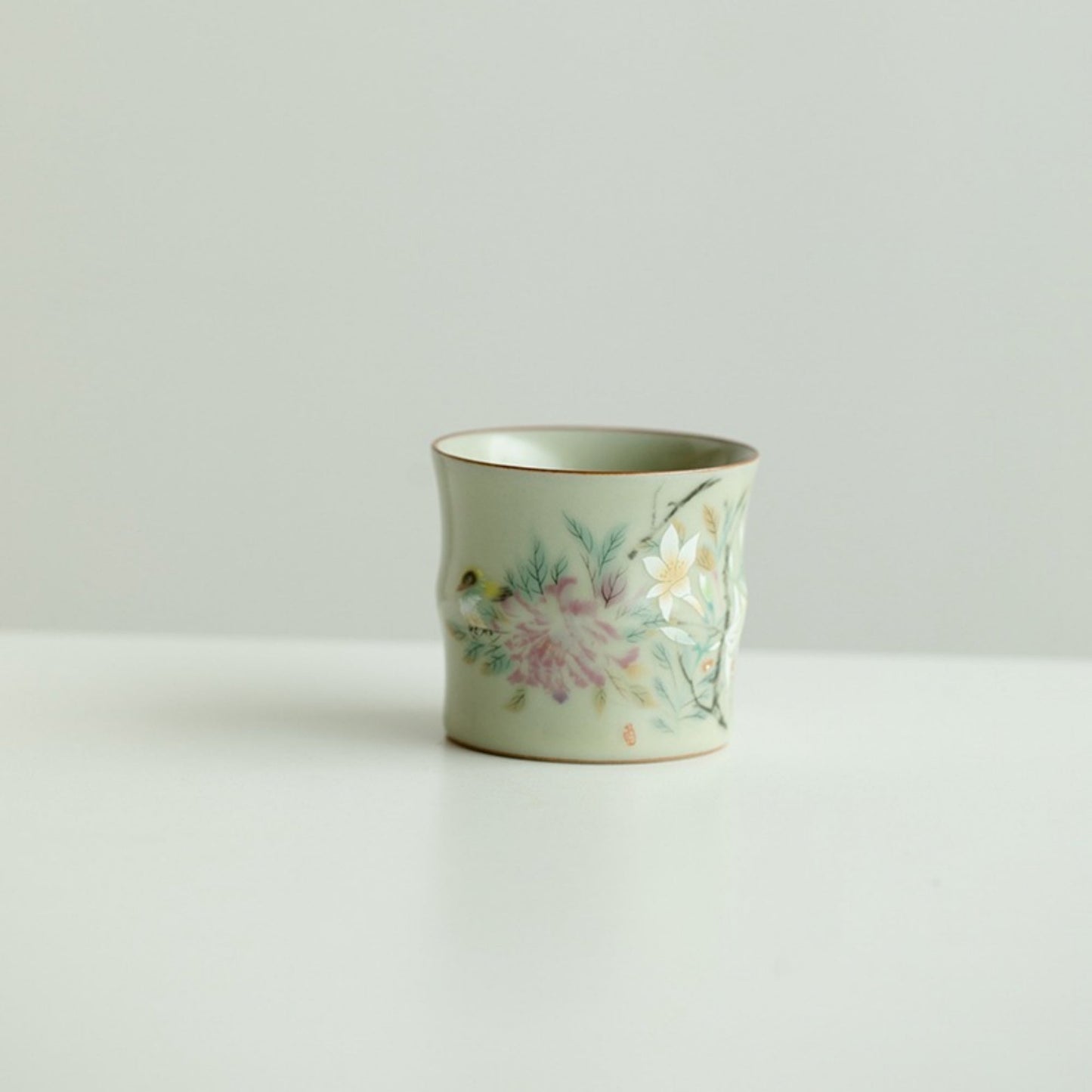 Handmade Bamboo-Shaped Ru Kiln Ceramic Tea Cup