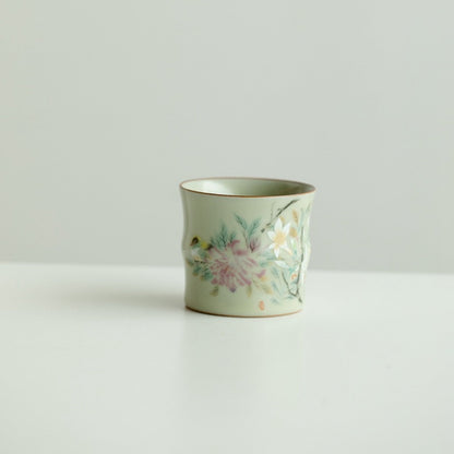 Handmade Bamboo-Shaped Ru Kiln Ceramic Tea Cup