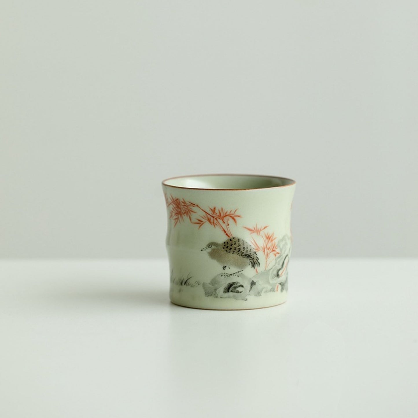 Handmade Bamboo-Shaped Ru Kiln Ceramic Tea Cup