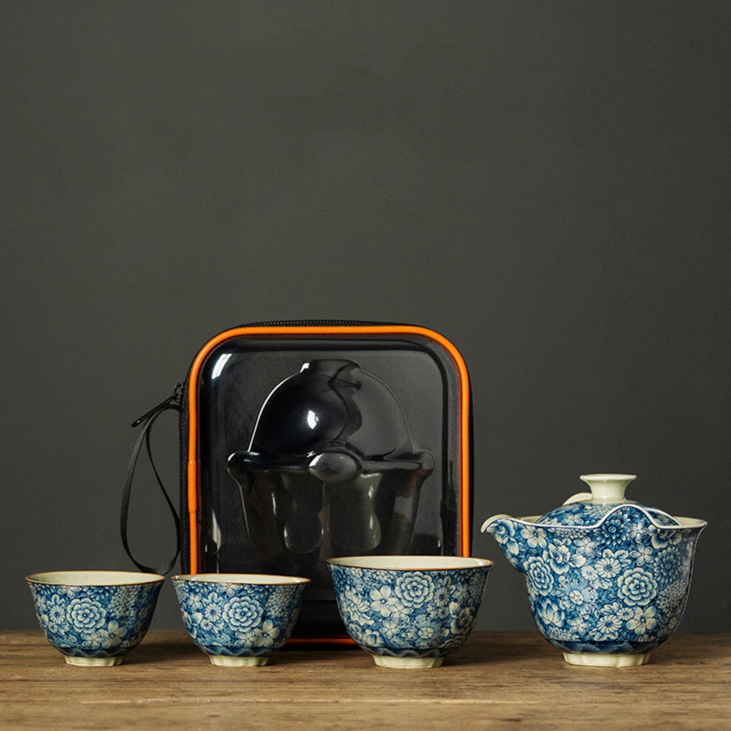 Ice Crack Blue and White Porcelain Handmade Tea Set