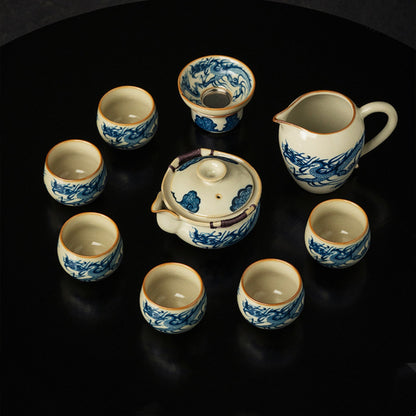 Ru Kiln Blue and White Porcelain Dragon Pattern Tea Set