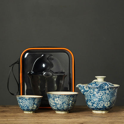 Ice Crack Blue and White Porcelain Handmade Tea Set