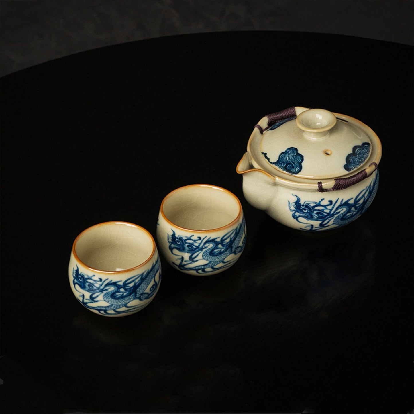 Ru Kiln Blue and White Porcelain Dragon Pattern Tea Set